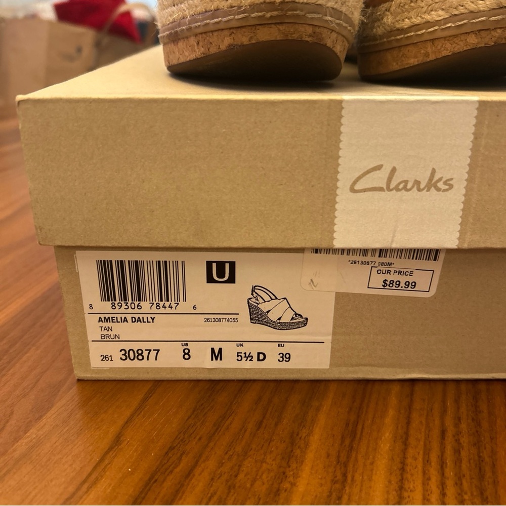 Clarks Amelia Dally Tan Leather Wedge Sandals size 8 - Picture 5 of 8